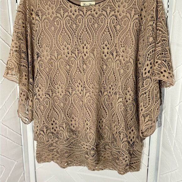 Brittany Black Beige Dolman Sleeve Lace Crochet Knit Blouse Size XL - Picture 4 of 10